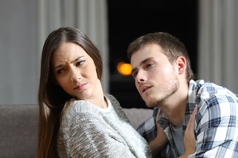 girlfriend denying on a couch