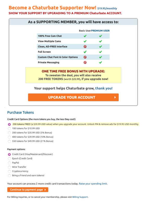 Chaturbate Cost